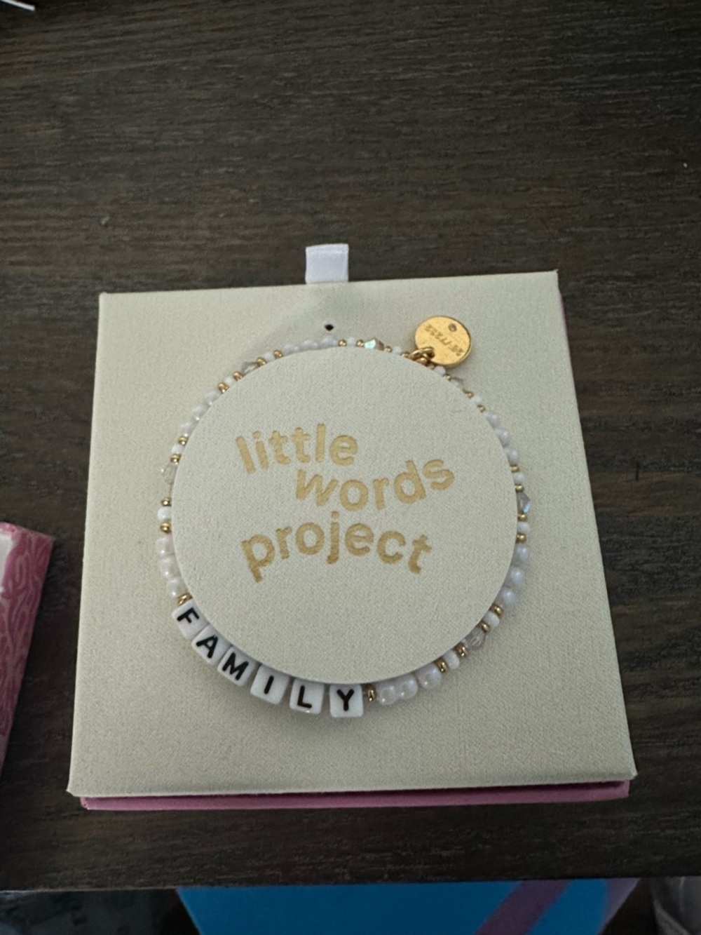 Little Words Project 'FAMILY' White and Gold Beaded Bracelet